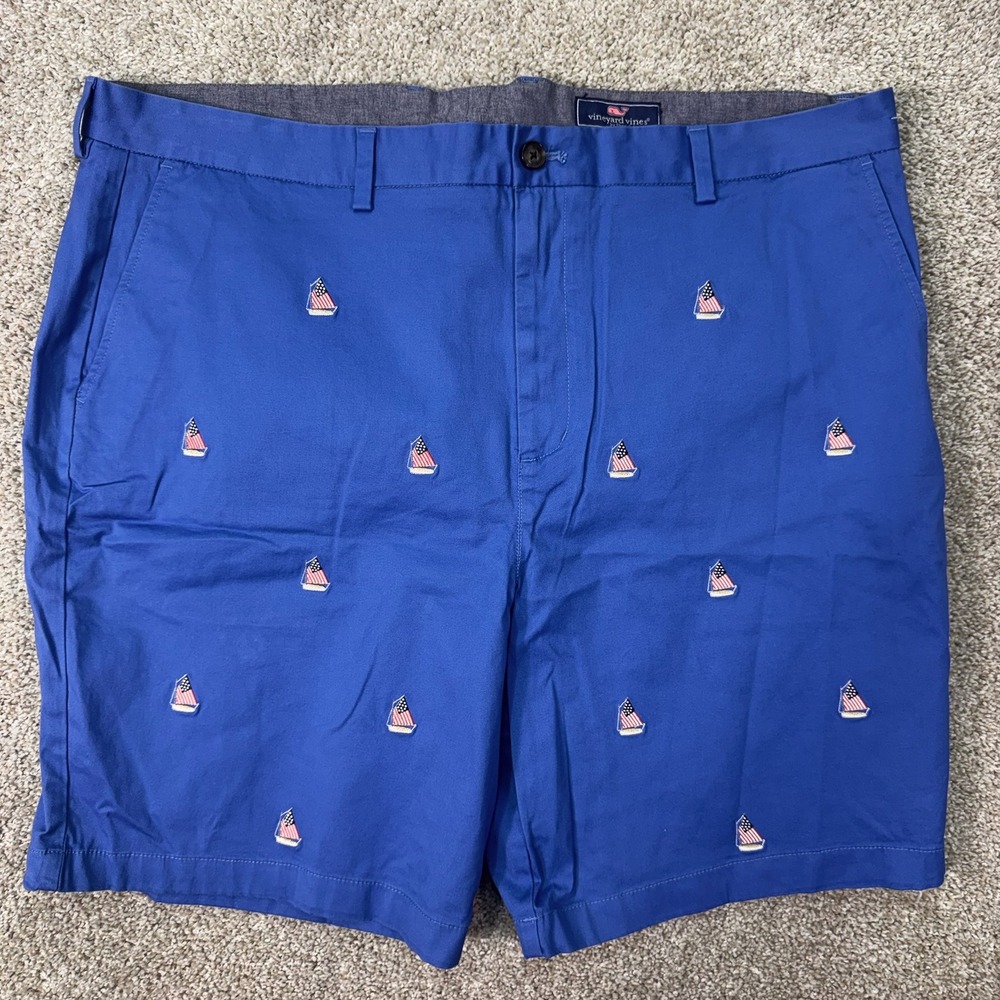 Vineyard Vines Shorts Mens 42 Breaker Short Blue Sailboat Embroidered EUC